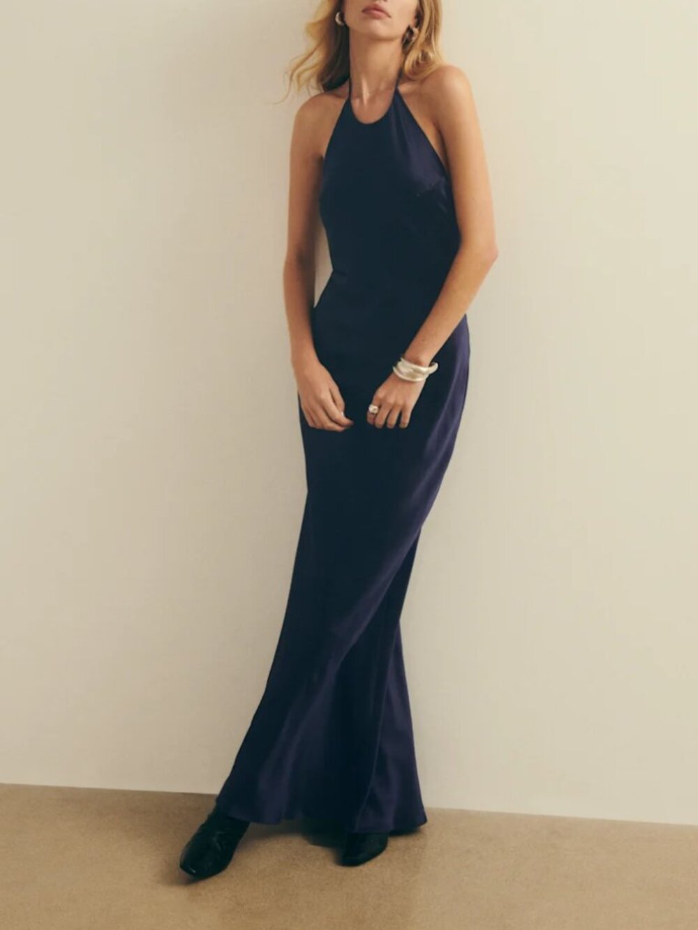 Reformation Jeany Navy Silk Dress